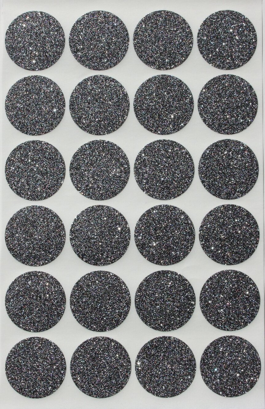 2529 Black Sparkles Color Coding Labels 1" Round 25 mm - Circle Sparkly